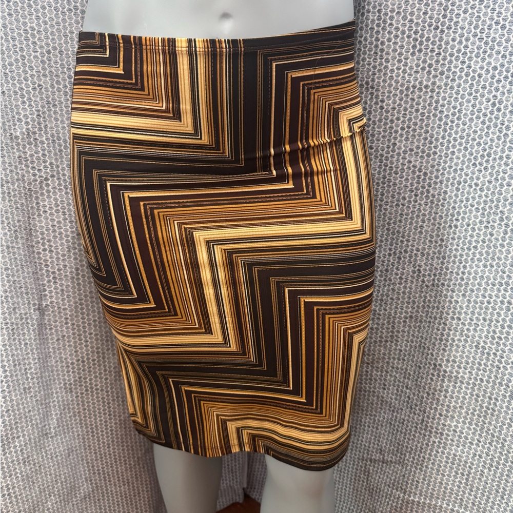 Poetry Brown and Gold Zigzag Pencil Skirt